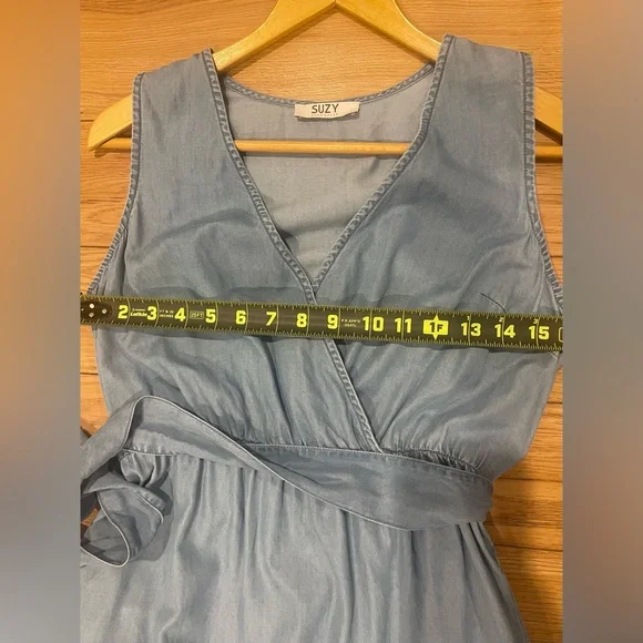 Suzy Shier Blue Sleeveless Dress small belted denim look - Picture 6 of 9